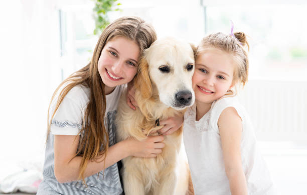 istock Smiling sisters with cute dog 1686044175