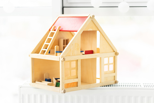 Toy White House with Wood Shingles, White Background