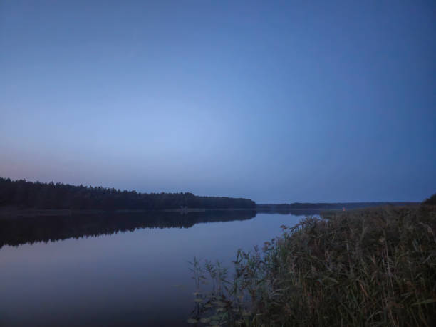 lake at sunset. peace of mind golden color