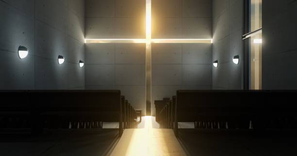 istock The setting sun's light filters into the space through a cross-shaped aperture. 1686080920