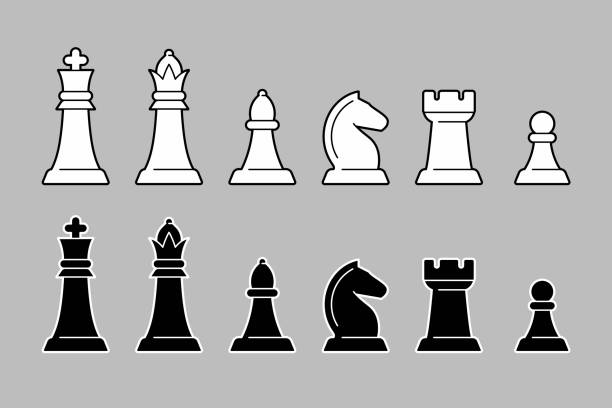 체스 말 세트 - black hobbies chess knight chess stock illustrations