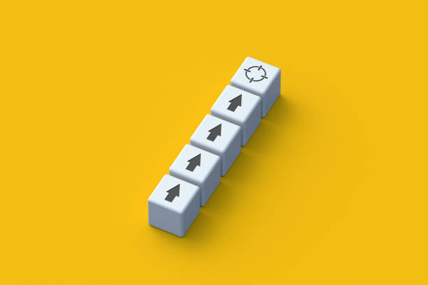 istock Achieving goals in life. Perseverance and determination. Development direction. Business concept. Aim symbol and arrows on cubes. 3d render 1686111304