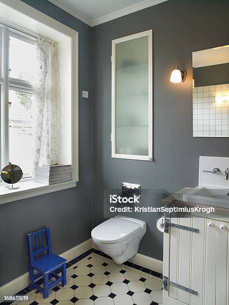 Tiled Bathroom Stock Photo - Download Image Now - Bathroom, Gray Color, Toilet