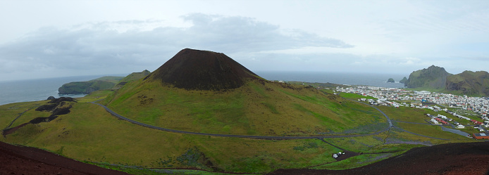 Panoramic view of Eldfell volcano, Heimaey Island, Vestman Island - Iceland
