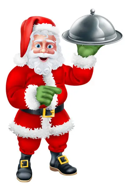 Vector illustration of Santa Claus Father Christmas Chef Cloche Food Tray