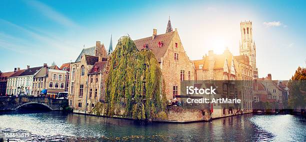Waterfront Buildings In Bruges Belgium Stock Photo - Download Image Now - Bruges, Belgium, The Rozenhoedkaai