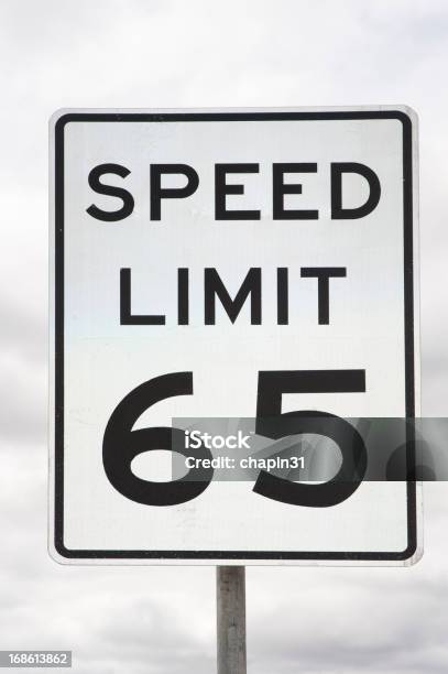 Speed Limit Sign 65 Miles Per Hour Stock Photo - Download Image Now - Number 65, Speedometer, Speed Limit Sign