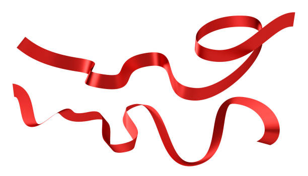 istock Red curved ribbons isolated on white background. Design elements for greeting card, invitation, advertising. Realistic ribbon. Merry Christmas, Birthday, Valentines Day celebration. 3D render. 1686138629
