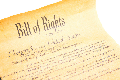 The Bill of Rights document of the Congress of the United States of America printed on vintage paper to look authentic. Isolated on a white background shot in studio.