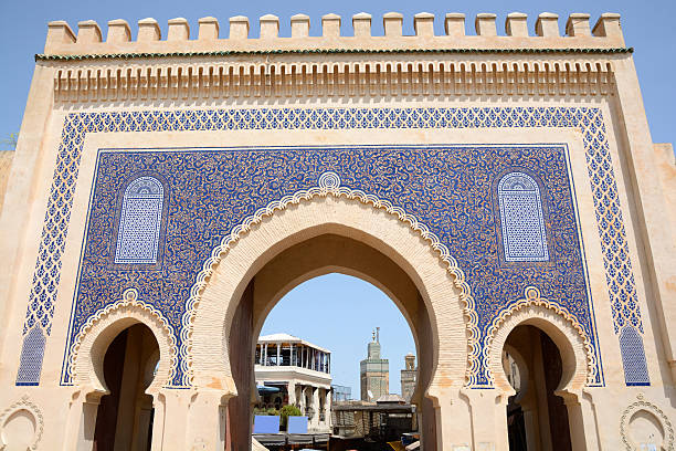 Blue Gate in Fez The Bab Boujeloud gate in Fez, Morrocco. bab boujeloud stock pictures, royalty-free photos & images