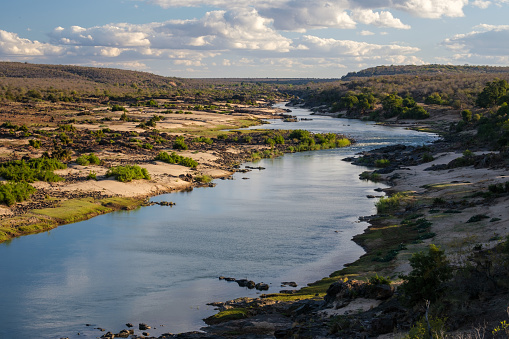 Beautiful landscape view of the Olifants river as it slowly winds its way through the Kruger National Park