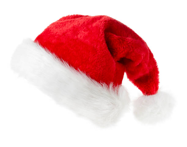 白い背景にクリスマスサンタの帽子と切り取りパス。