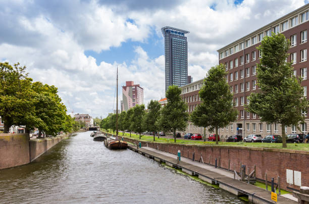 istock Old ships and modern skyscrapers at the canal in Den Haag 1686189302