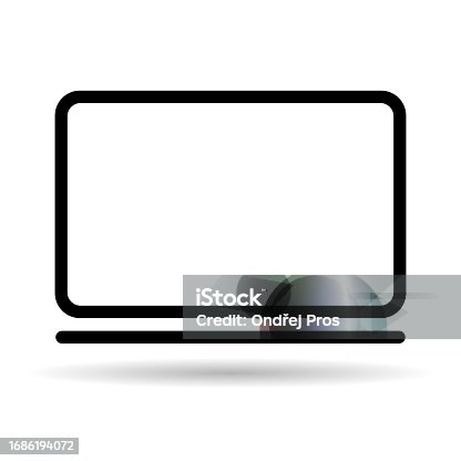 istock Laptop flat web icon shadow, notebook computer technology symbol , blank display vector illustration 1686194072