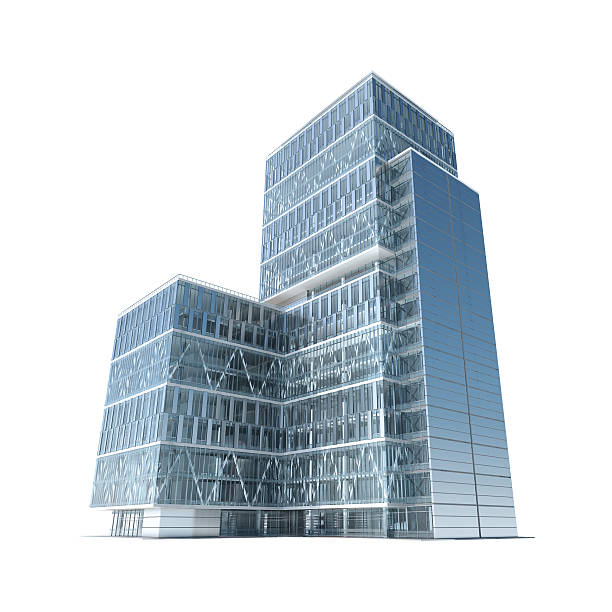 negócio de sucesso: moderno edifício de escritórios corporativos, com traçado de recorte - glass facade copy space skyscraper - fotografias e filmes do acervo