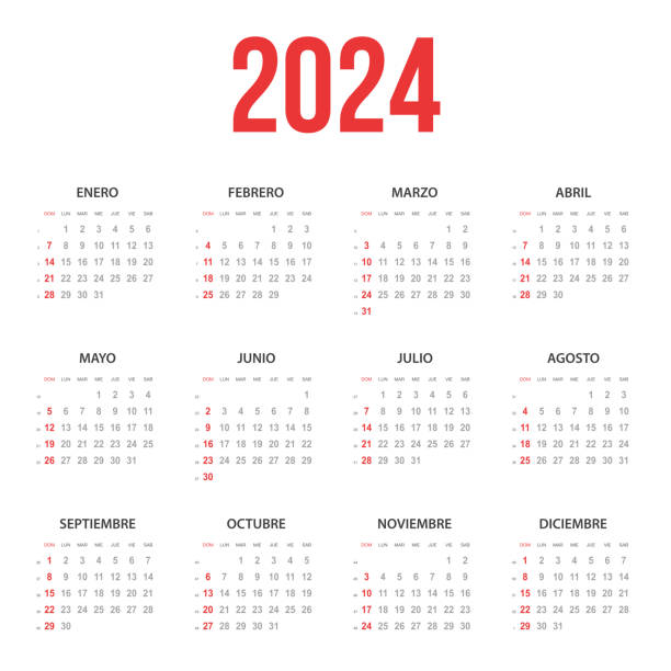 illustrazioni stock, clip art, cartoni animati e icone di tendenza di calendario spagnolo 2024 - calendar vector today time