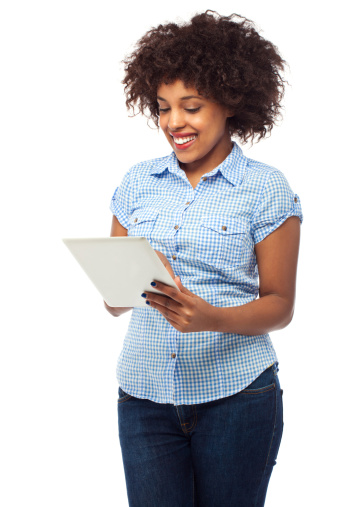 Young woman playing with digital tablet
