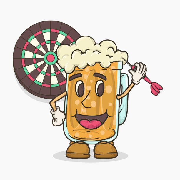 пивной бокал с лицом талисмана игры в дартс векторная иллюстрация - dartboard target pub sport stock illustrations