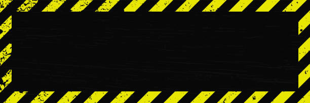 istock Yellow Stripped on black background. Grunge long plaque with yellow and black stripes and text space. Template rectangle. Vector illustration EPS10. 1686218053