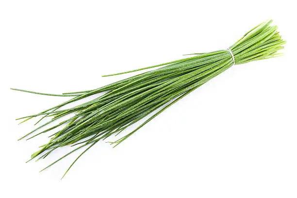 bunch of chives on white background