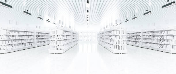 istock 3D Rendering. Store interior supermarket with shelf shelves. 1686233414