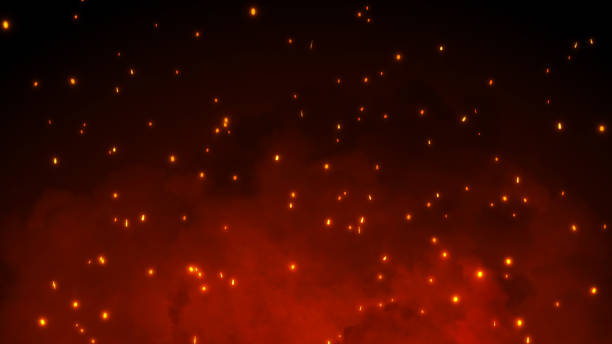 istock 3D Burning embers glowing. Fire Glowing Particles on Black Background. 3d illustration 1686233418
