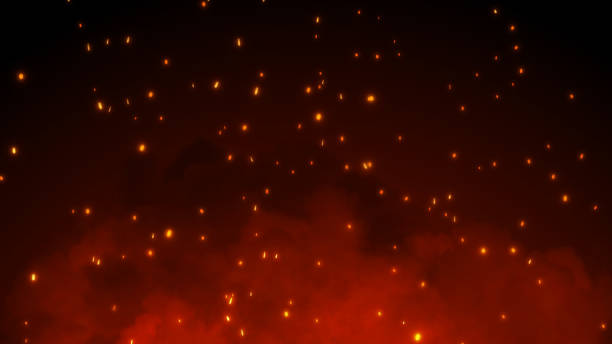 istock 3D Burning embers glowing. Fire Glowing Particles on Black Background. 3d illustration 1686233922