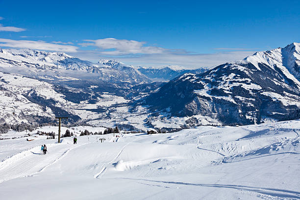 Skiing above the Rhine Valley stock photo