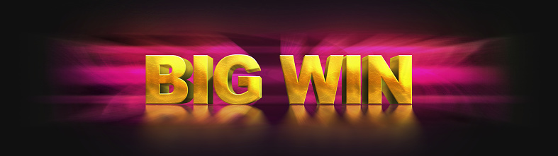 Letters big win on a black background. Gold volumetric inscription mega win gold for games on a smartphone and slot machines or casinos. Lettering for message notification. 3D illustration