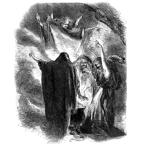 Shakespeare - Three Witches from Macbeth 19th Century Engraving william shakespeare illustrations stock illustrations