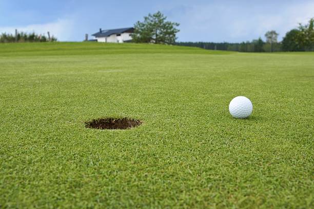 istock Golf, ball lying on the green next to hole 168627160