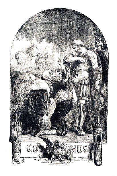 shakespeare-coriolanus - engraving william shakespeare art painted image stock illustrations