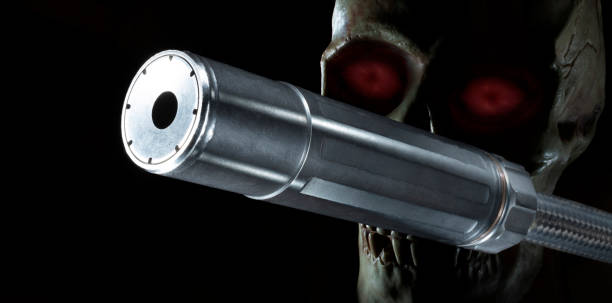 istock Red eyed skull with a suppressor 1686293859