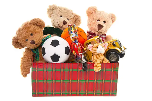 Photo of Donation Box with Teddy Bear, Balls and Toys