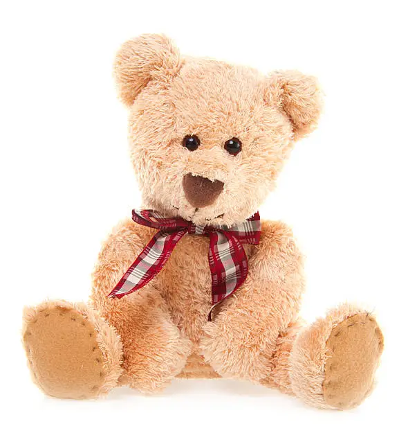 Photo of CuteTeddy Bear Toy Sitting, Isolated on White