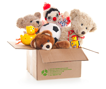 Donation Box with Teddy Bear, Robots and Toys