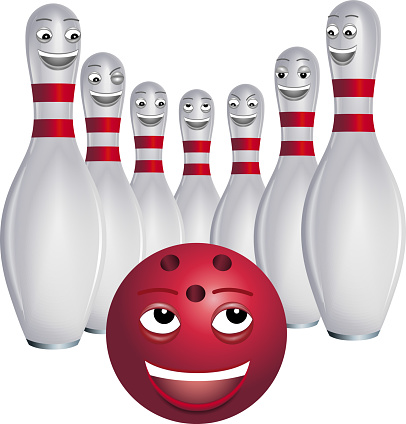 Bowling Ball and Pins with funny Faces