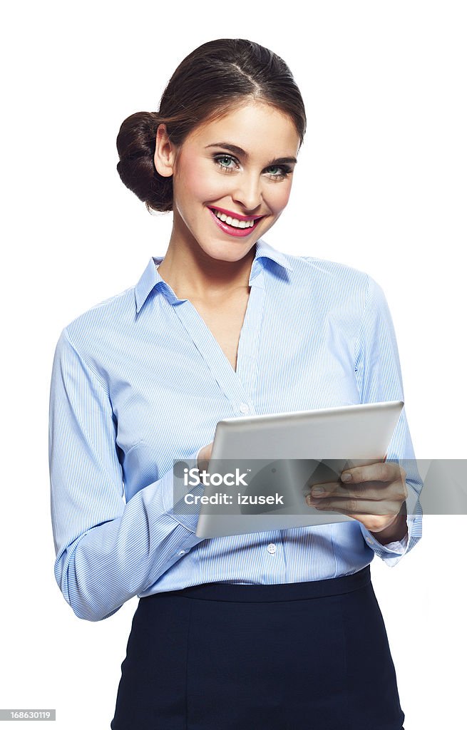 Attraktive Geschäftsfrau, die mit einem digitalen tablet - Lizenzfrei Geschäftsfrau Stock-Foto