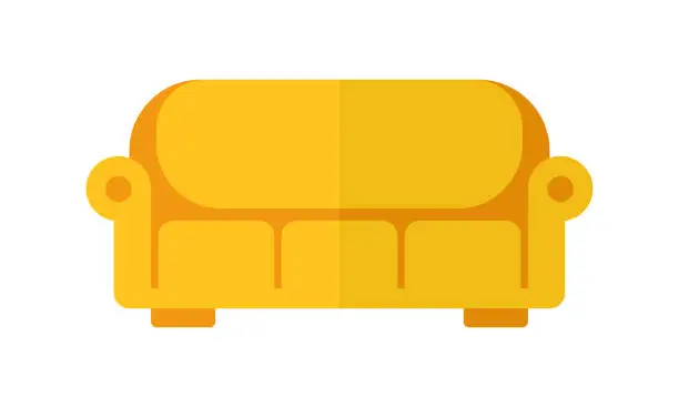 Vector illustration of The sofa icon is yellow in vector format. A comfortable living room for interior design, highlighted on a white background.