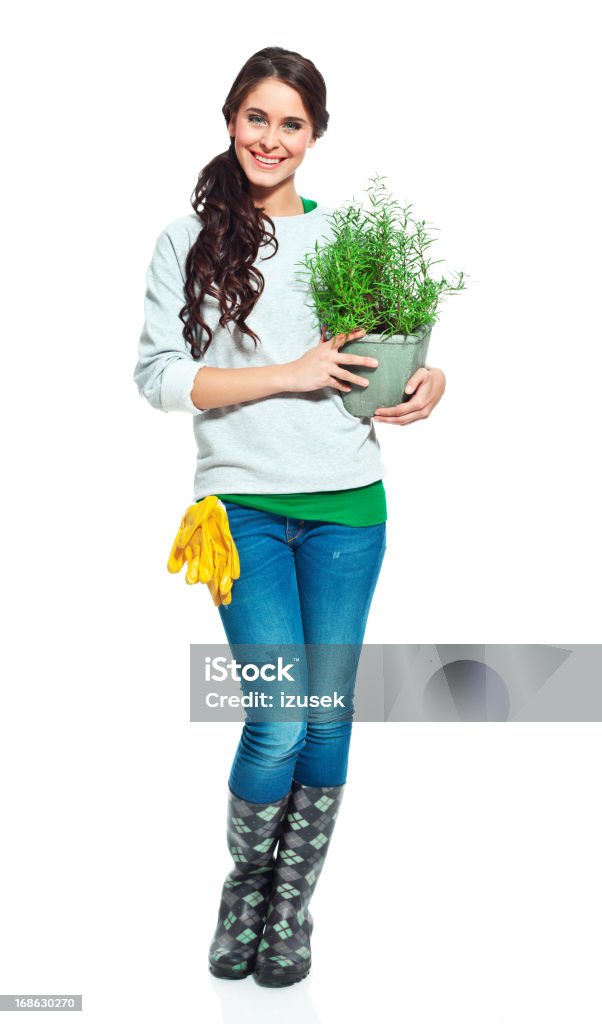 Fröhlich Gärtner mit Rechen - Lizenzfrei Frauen Stock-Foto