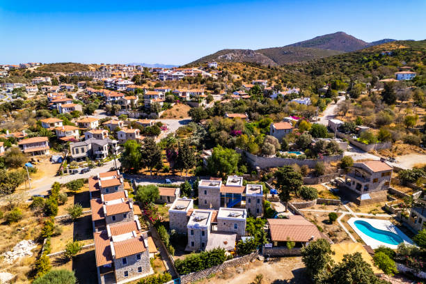 istock Old Datca District (Eski Datca) in Mugla, Turkey. Beautiful aerial view of Old Datca. Drone shot. 1686315855