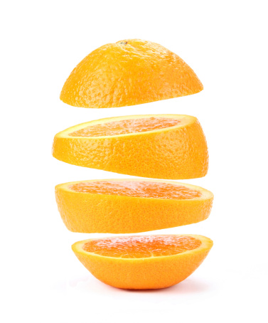 Collection of fresh Orange with splashing juice on white background. Selective focus