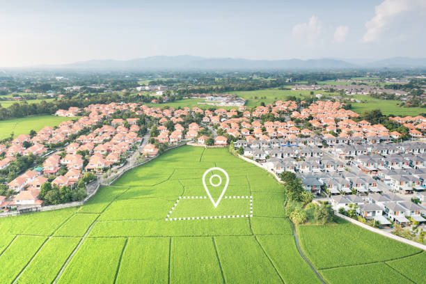 istock Land plot and identify registration symbol in aerial view. 1686325307