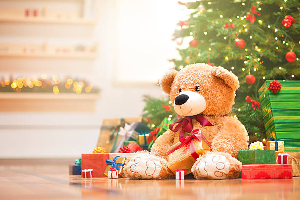 Christmas morning Christmas gifts under christmas tree in the sunny morning. toy stock pictures, royalty-free photos & images