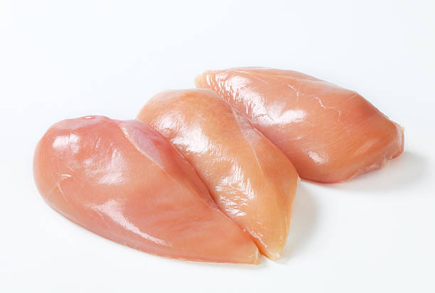 raw chicken breasts stock photo