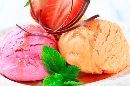 Ice cream, strawberries, pink, sweets