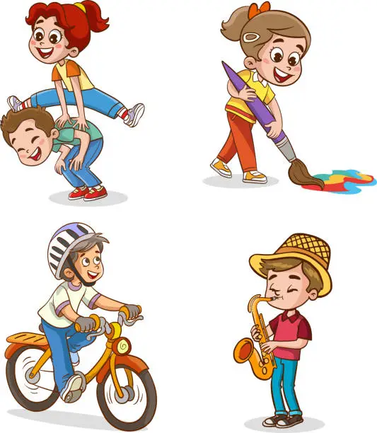 Vector illustration of Vector illustration of children doing various sports and arts.