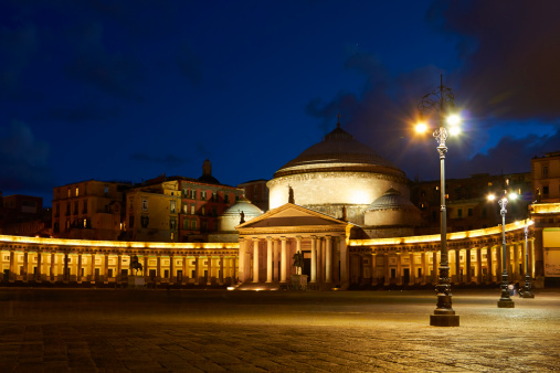 Italy, Naples, Piazza del Plebiscito at night.