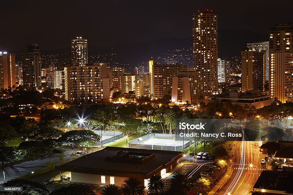 Waikiki Kalakaua Straße, Nacht, Skyline, Hawaii - Lizenzfrei Außenaufnahme von Gebäuden Stock-Foto