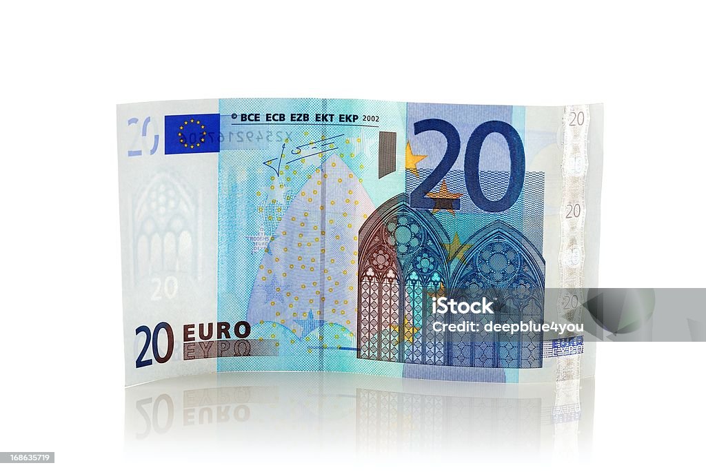 Pé de Vinte Euros euros com reflexão - Royalty-free Nota de Vinte Euros Foto de stock